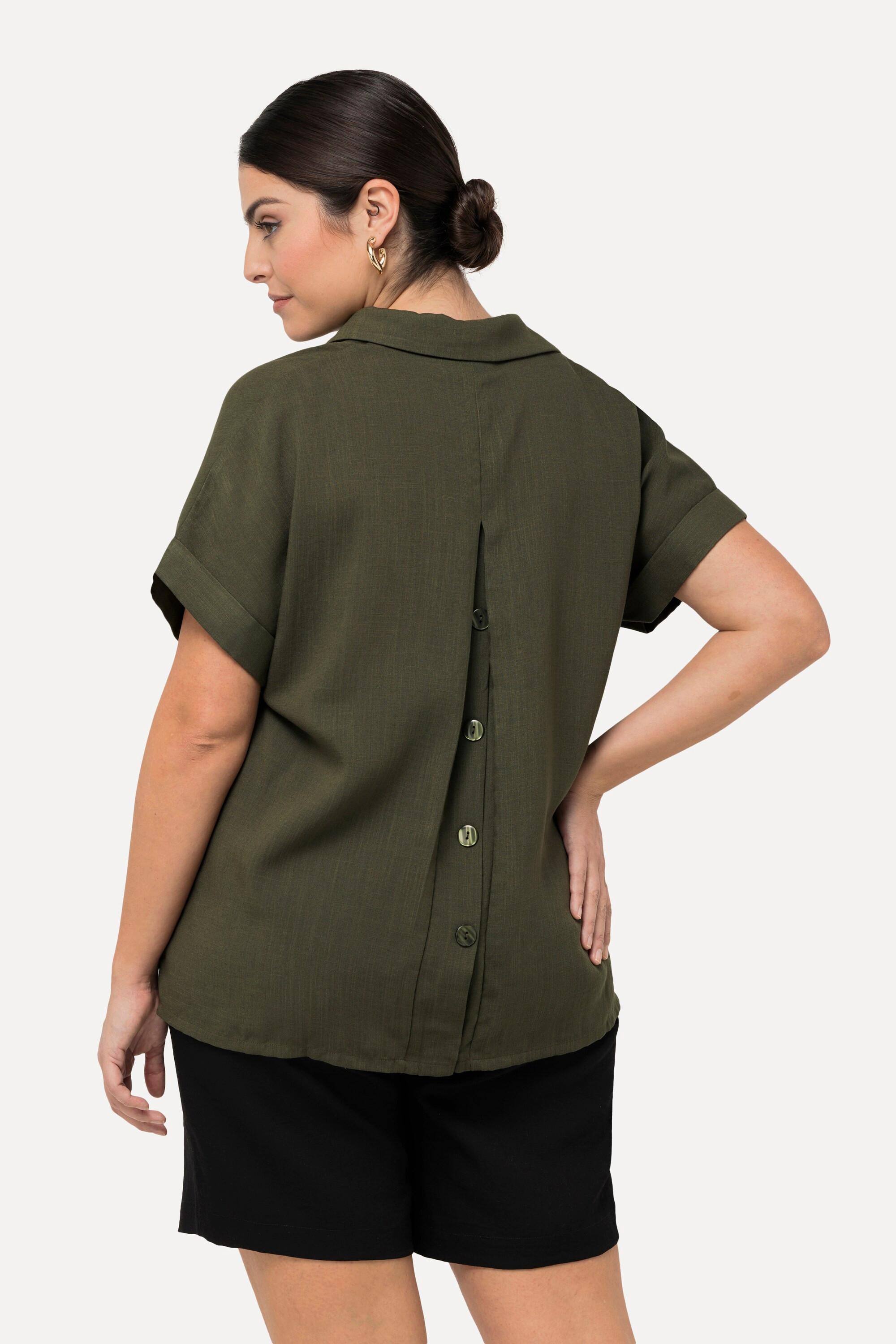 Ulla Popken  Bluse, Rücken-Knöpfe, Oversized, Zierfalte, Halbarm 