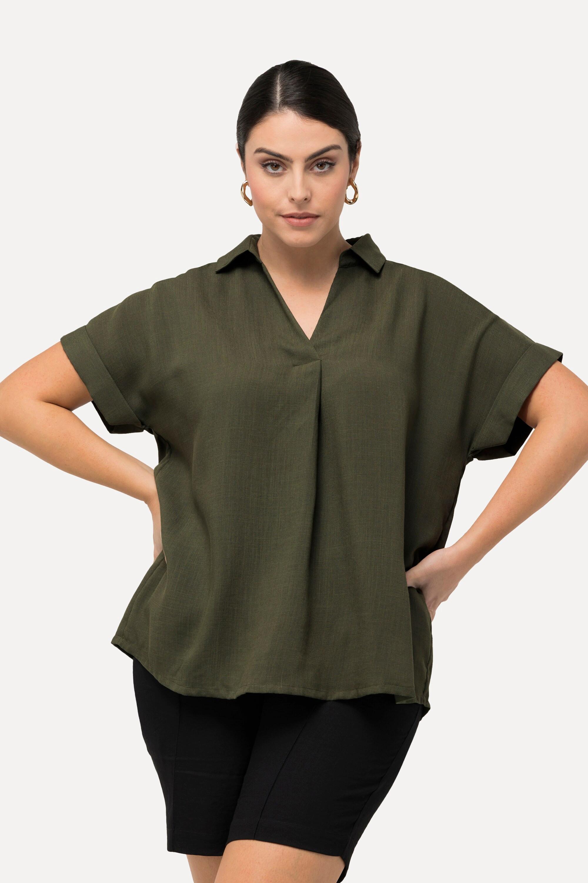 Ulla Popken  Bluse, Rücken-Knöpfe, Oversized, Zierfalte, Halbarm 