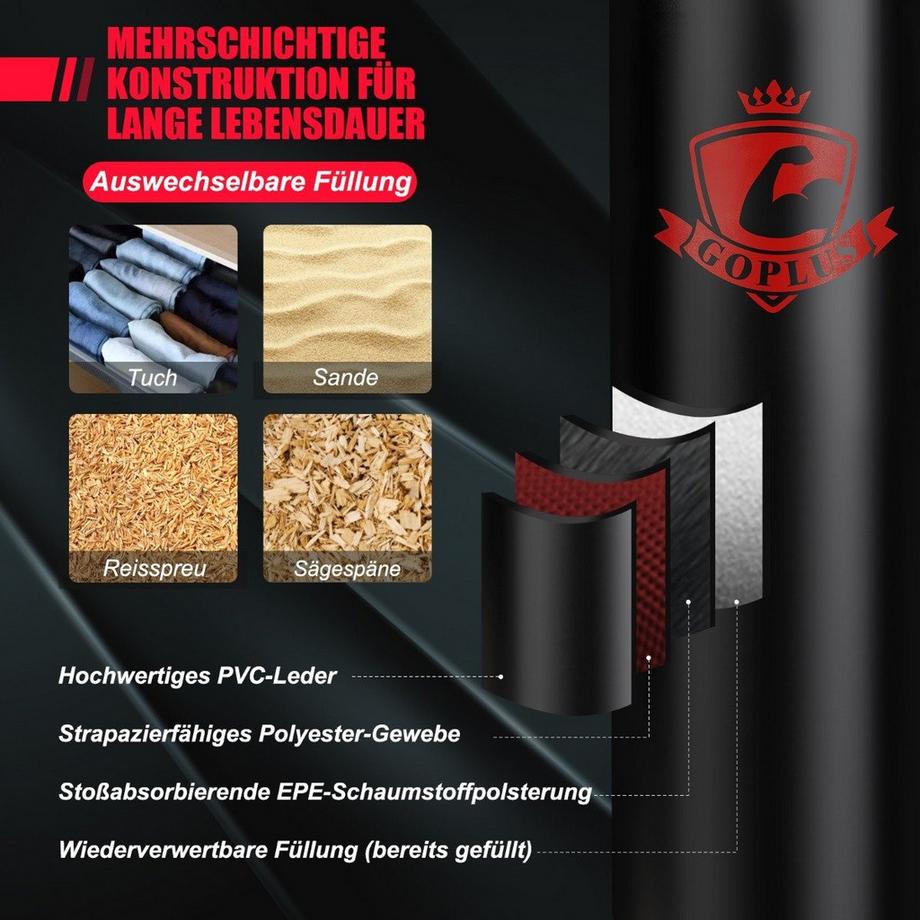 B2X  28,5 kg Boxsack-Set Boxsack mit 12 oz Boxhandschuhen & Handschlaufen Schwarz 