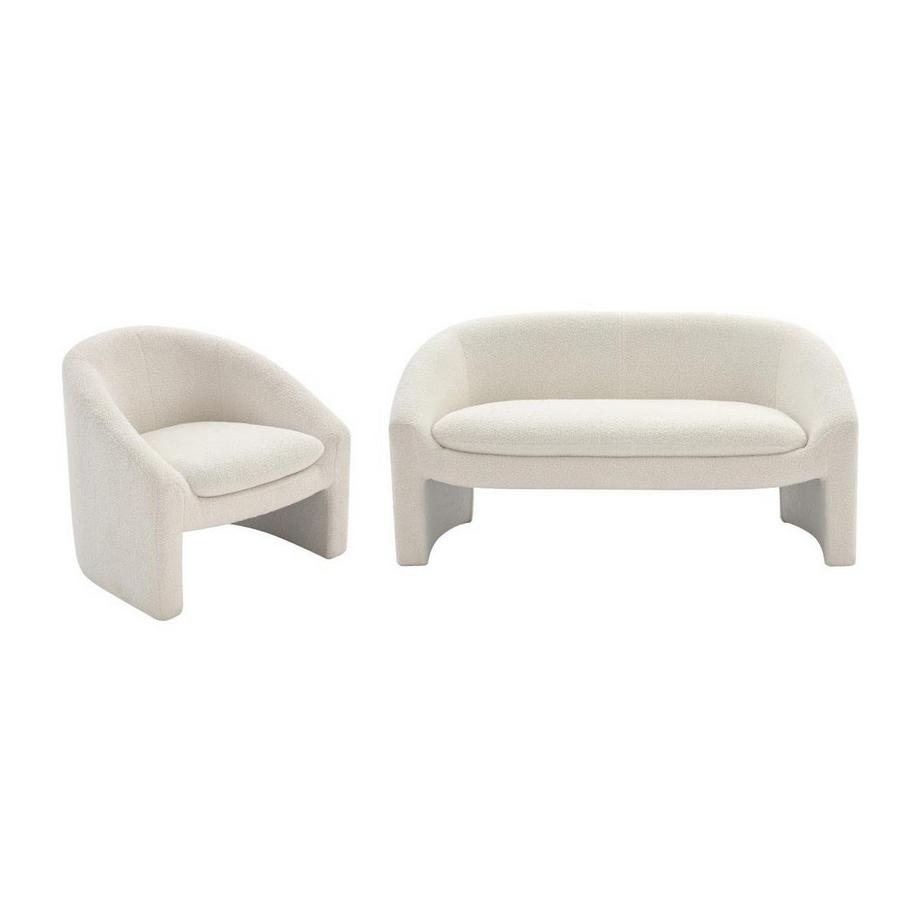 Vente-unique Canapé 2 places et fauteuil en tissu bouclette blanc OSSANA  