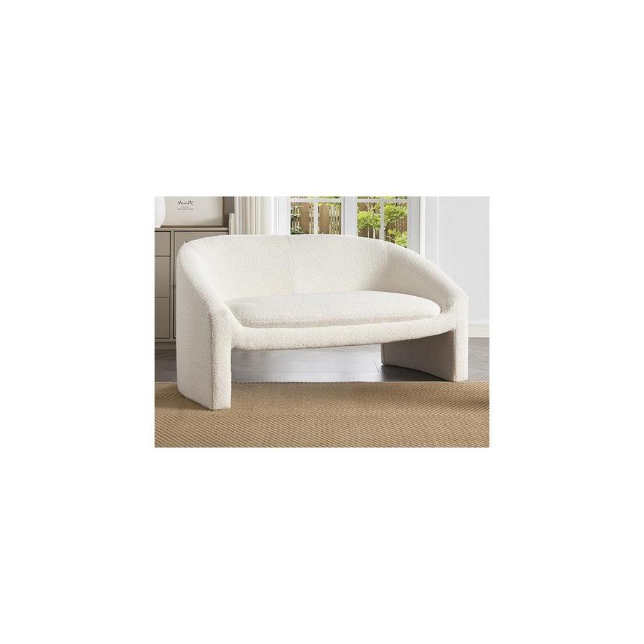 Vente-unique Canapé 2 places et fauteuil en tissu bouclette blanc OSSANA  