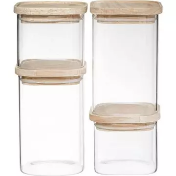 4 bocaux en verre empilables avec couvercles en bois