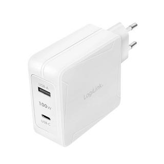 LogiLink  USB-Steckdosenadapter, 1x USB-C (PD) & 1x USB-A, GaN-Technologie, 100 W 