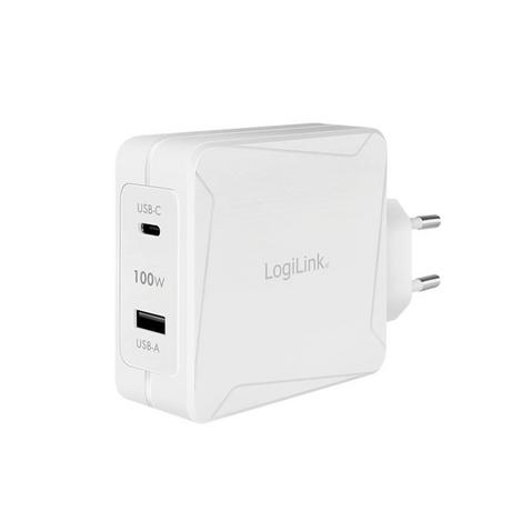 LogiLink  USB-Steckdosenadapter, 1x USB-C (PD) & 1x USB-A, GaN-Technologie, 100 W 