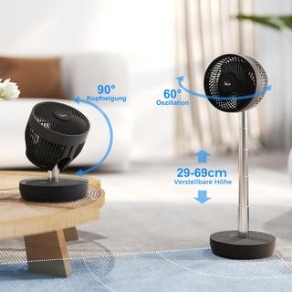 Northio Standventilator USB Wiederaufladbarer Ventilator mit Fernbedienung einstellbarer Neigung Oszillation 10 Geschwindigkeitsstufen Timer Höhenverstellbar Teleskopventilator für Büro Camping |  