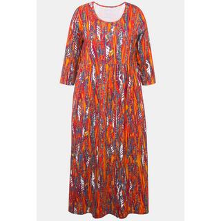 Ulla Popken  Robe maxi en jersey, avec poches. Coupe trapèze évasée. Décolleté rond et manches 3/4. 