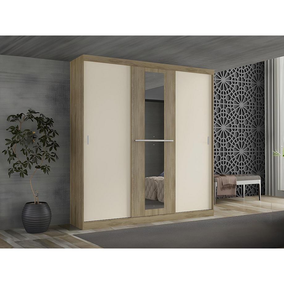 Vente-unique Armoire DIDDA II 3 portes coulissantes Avec miroir L5Chêne ivoire  