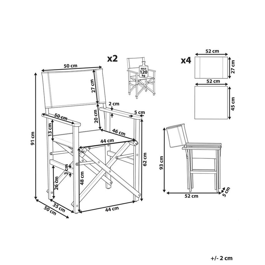Beliani Lot de 2 chaises de jardin en Tissu  CINE  