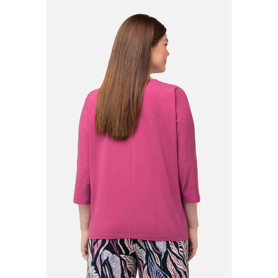 Ulla Popken T-shirt Arricciatura Scollo a V Maniche 3/4 Cotone Biologico  