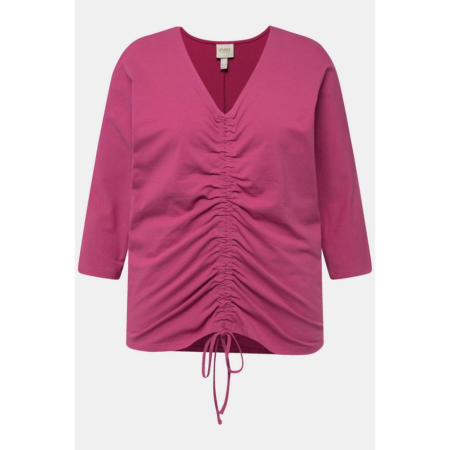 Ulla Popken T-shirt Arricciatura Scollo a V Maniche 3/4 Cotone Biologico  