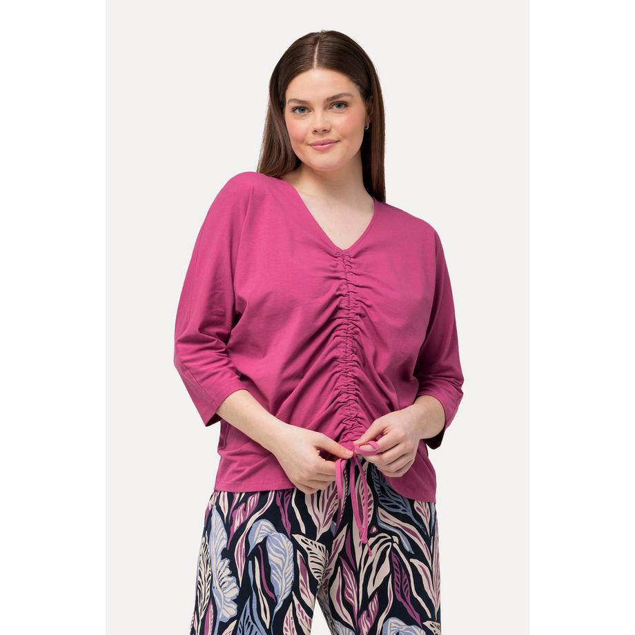 Ulla Popken T-shirt Arricciatura Scollo a V Maniche 3/4 Cotone Biologico  