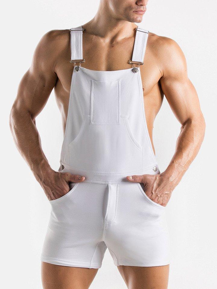 Image of Kurze Latzhose Stretch Herren Weiss L