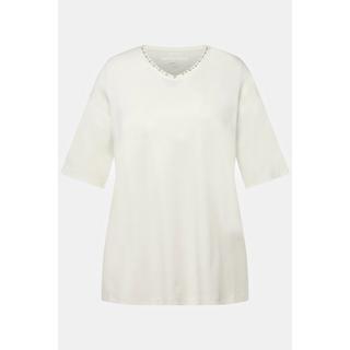 Ulla Popken  T-shirt dal taglio svasato in cotone Pima con scollo a V e mezze maniche 