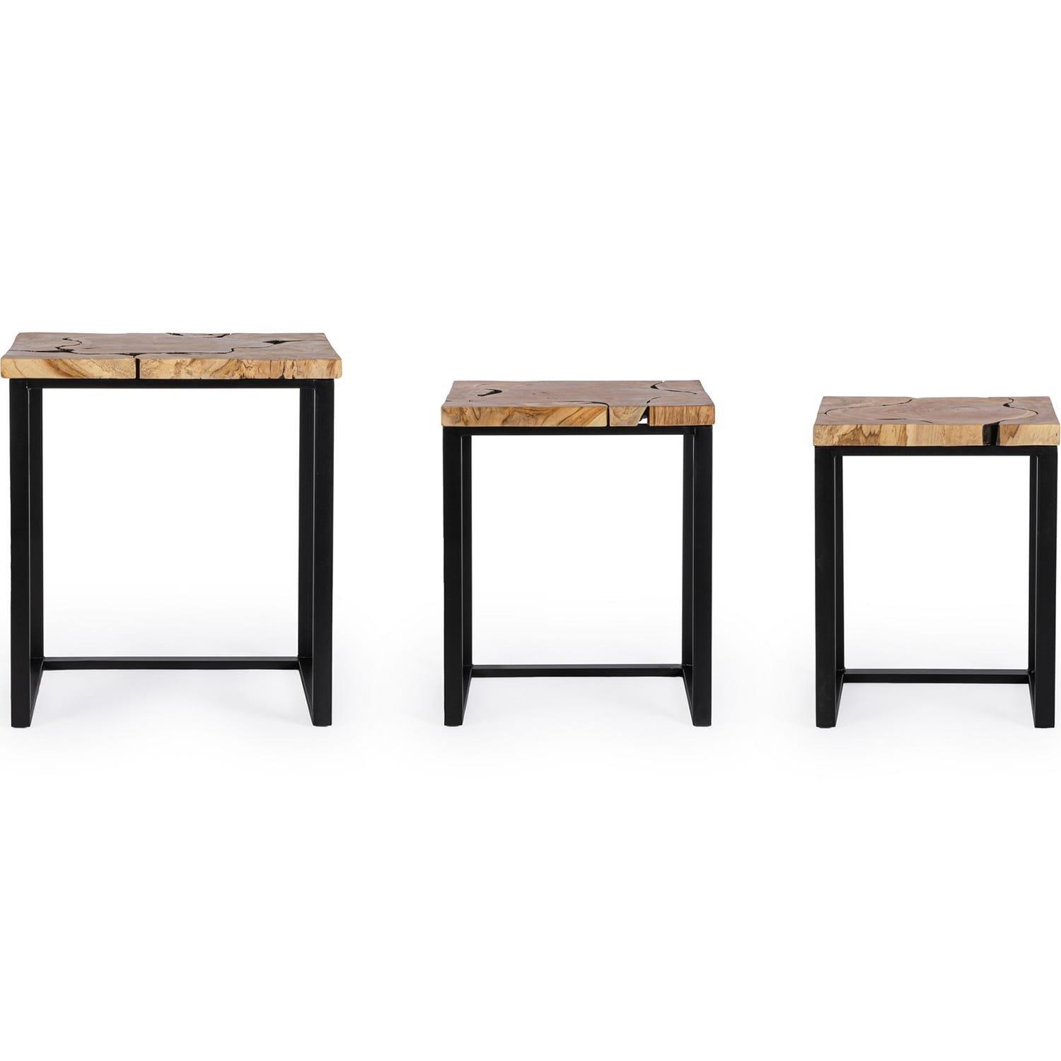 mutoni Table basse Elwood noir naturel (lot de 3)  