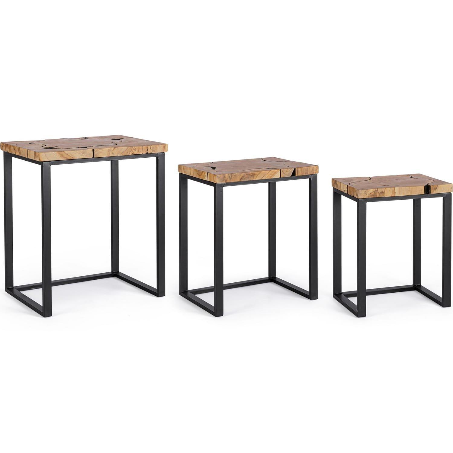 mutoni Table basse Elwood noir naturel (lot de 3)  