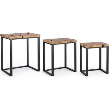 Table basse Elwood nature noir (lot de 3)