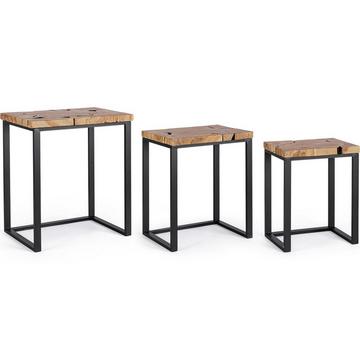 Table basse Elwood noir naturel (lot de 3)