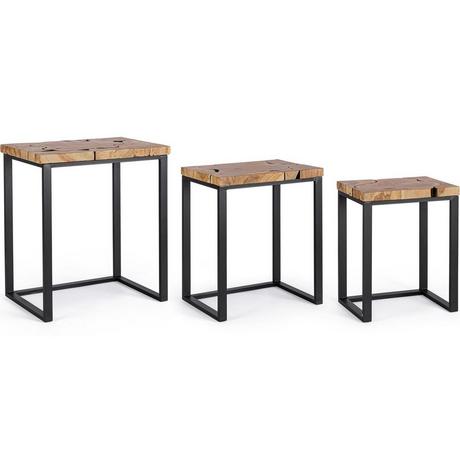 mutoni Tavolino Elwood nero naturale (set di 3)  