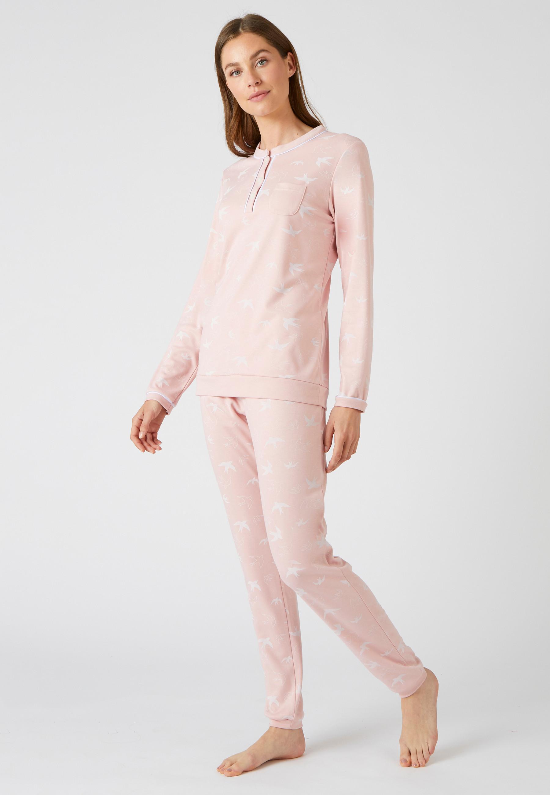 Image of Pyjama Aus Bedrucktem Thermolactyl-interlock. Damen Rosa 38/40
