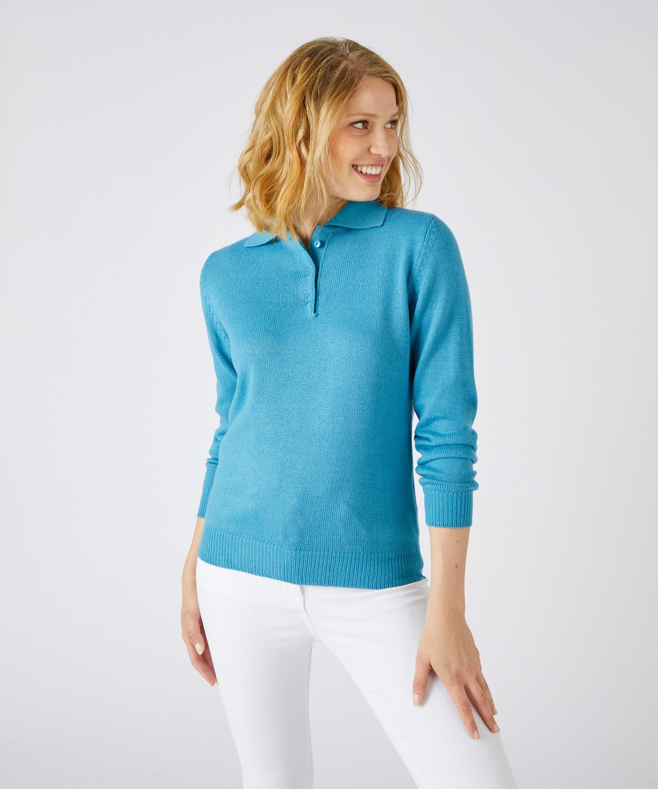 Image of Pullover Mit Polokragen Aus Schmiegsamem Jerseystrick. Damen Blau 54/56