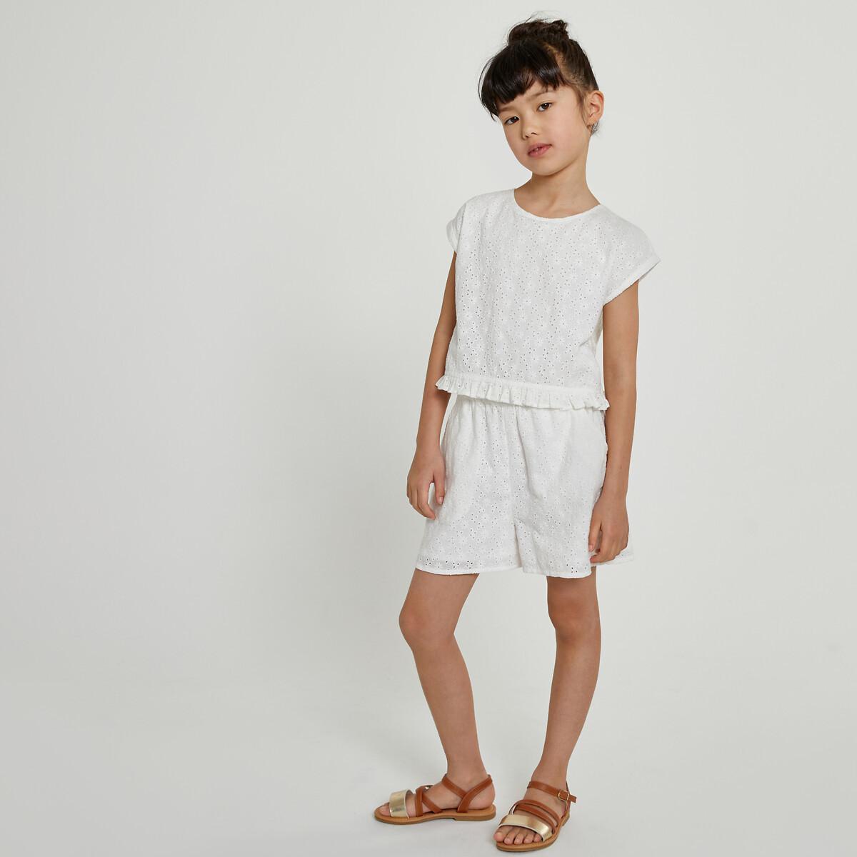 Image of Jumpsuit Mit Volant Und Lochstickerei Mädchen Beige 128/134