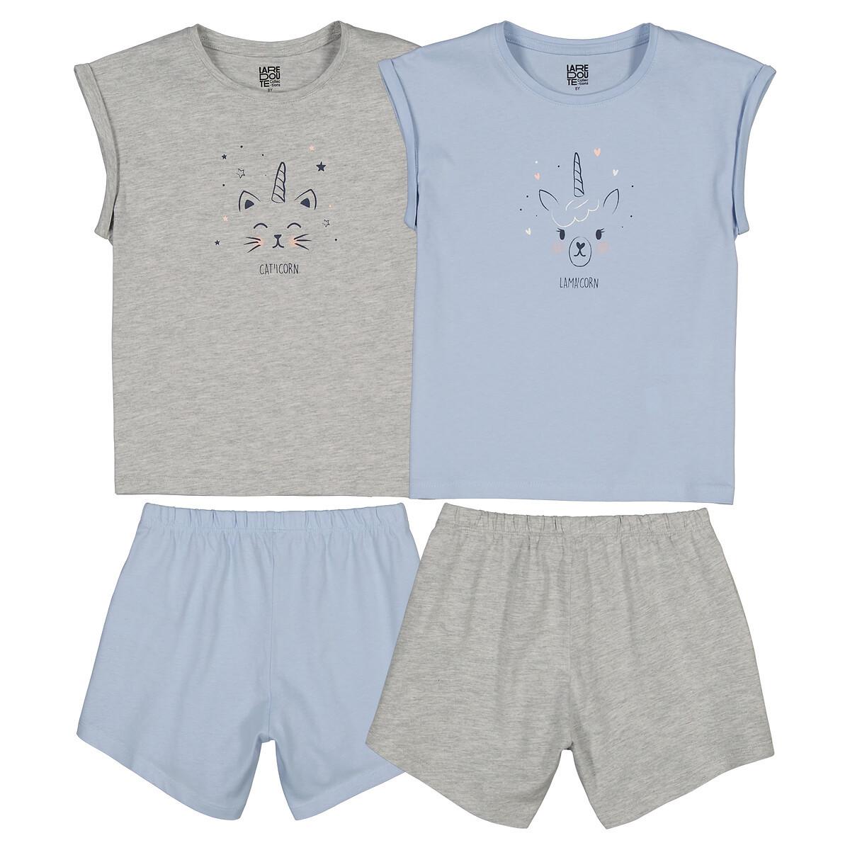 Image of 2er-pack Kurzpyjamas Aus Baumwolljersey Mädchen Grau 102