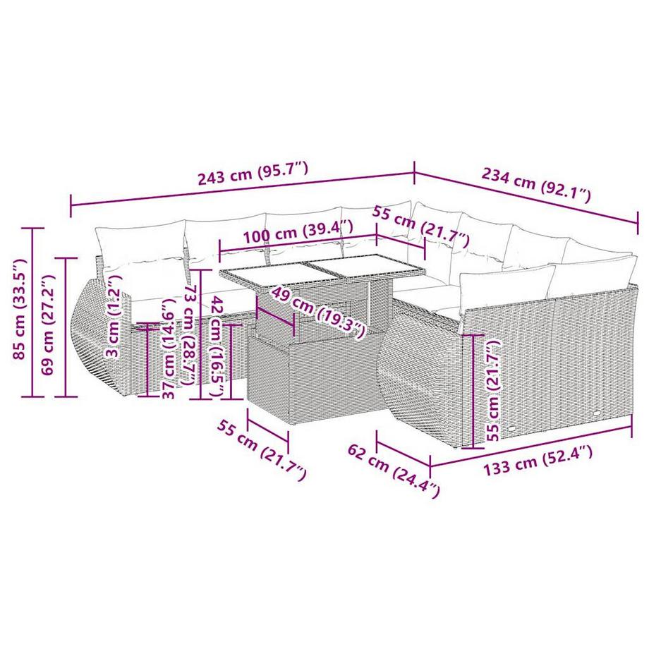 VidaXL Ensemble de canapés de jardin rotin synthétique  