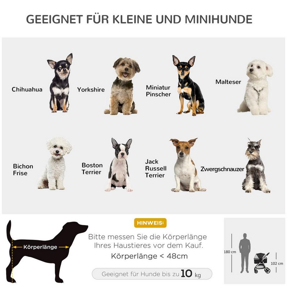 Northio  Hundewagen, 3 In 1 Hundebuggy, Autositz, Transporttasche, Katzenbuggy Mit Kissen Bis 15 Kg, Faltbar Mit Bremsen, Netzfenster, Sicherheitsleinen 