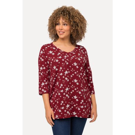 Ulla Popken  Weihnachts-Shirt, Sterne, V-Ausschnitt, 3/4-Arm 