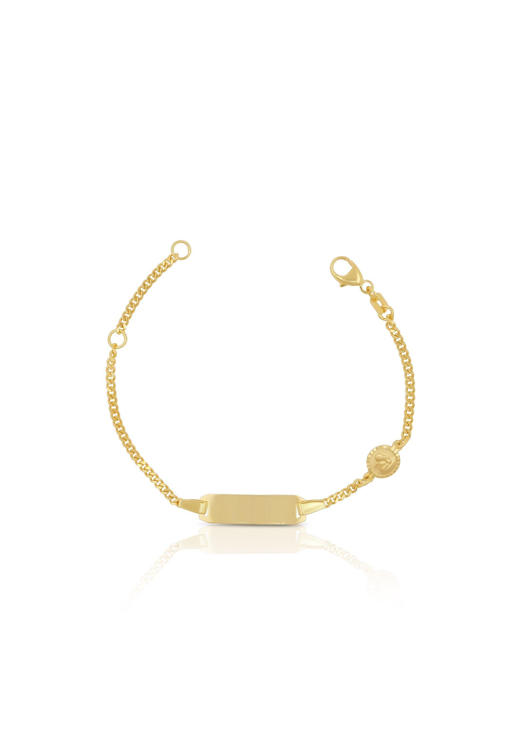 MUAU Schmuck  Bébé Bracelet Panzer Gelbgold 750, 14cm Gravurplatte 2cm Engeli 6mm 