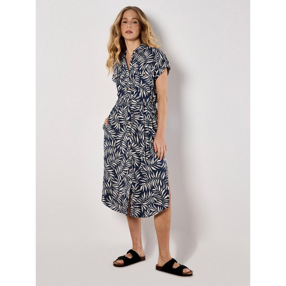 Robe mi-longue chemise à imprimé feuilles