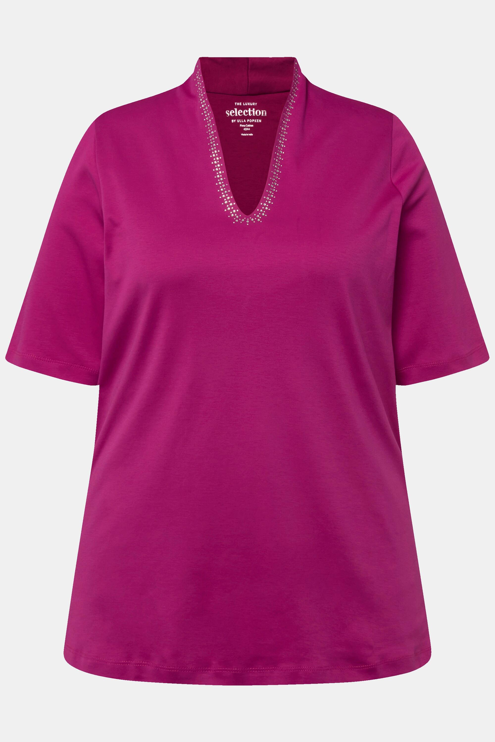 Ulla Popken  T-Shirt, Pima Cotton, A-Linie, Kelchkragen, Halbarm 