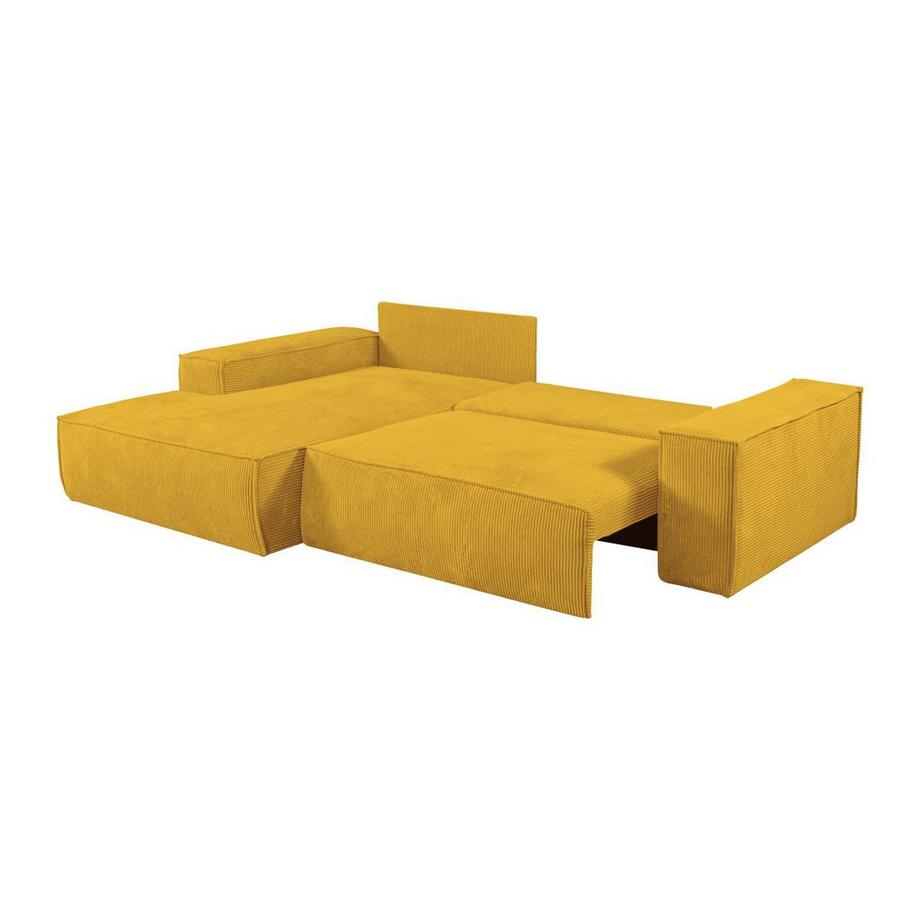 Vente-unique Canapé d'angle gauche convertible en velours côtelé jaune AMELIA  