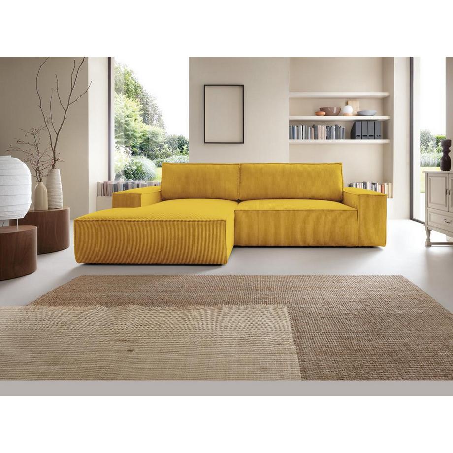 Vente-unique Canapé d'angle gauche convertible en velours côtelé jaune AMELIA  