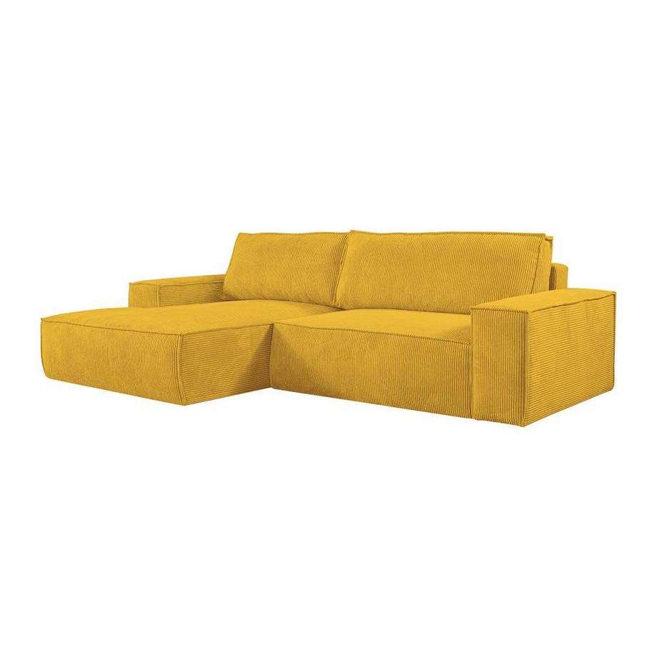 Vente-unique Canapé d'angle gauche convertible en velours côtelé jaune AMELIA  