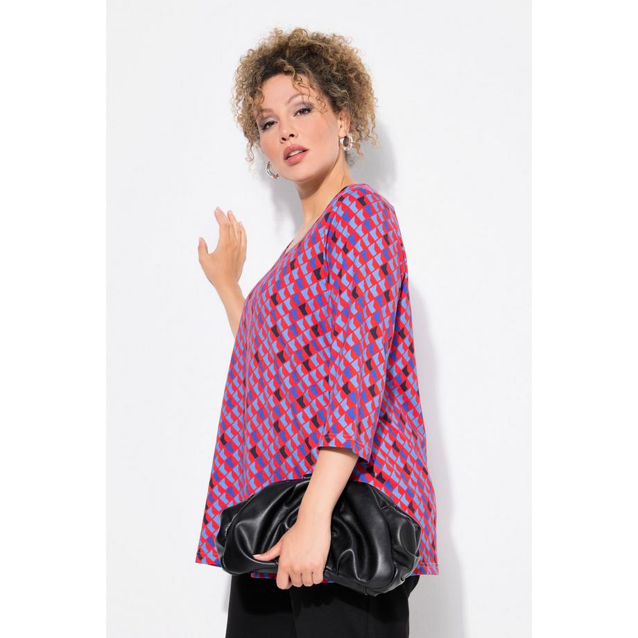 Ulla Popken Bedrucktes A-Linien Rundhals 3/4-Arm Shirt  