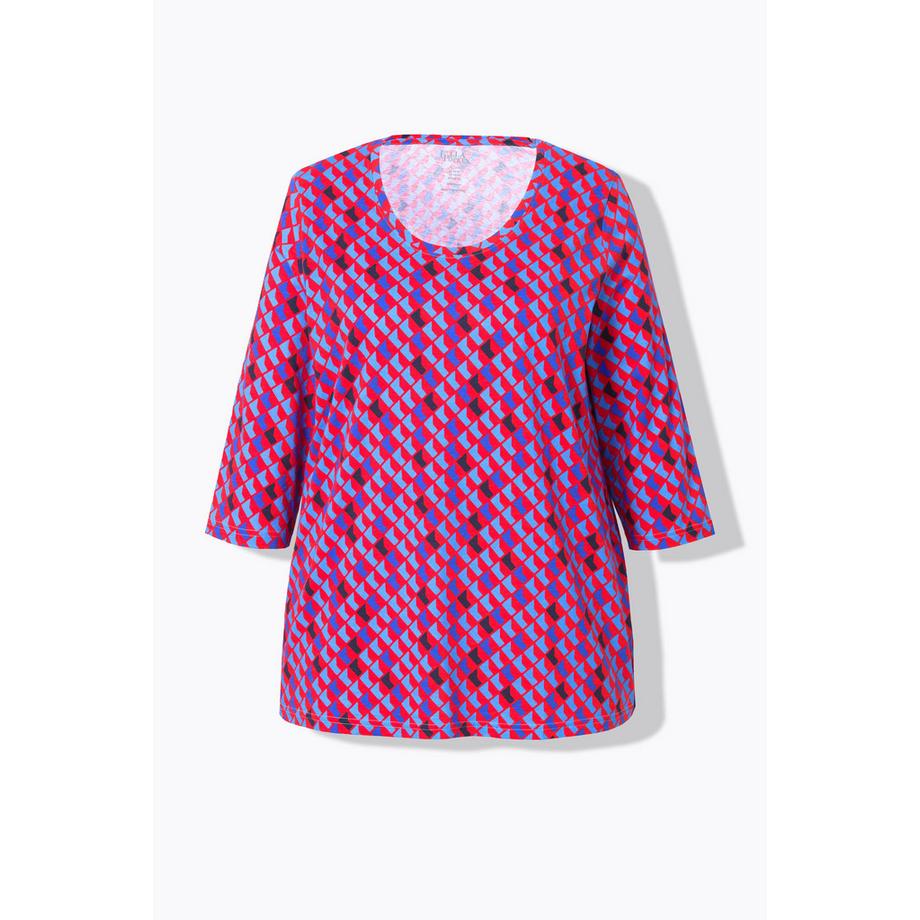 Ulla Popken Bedrucktes A-Linien Rundhals 3/4-Arm Shirt  