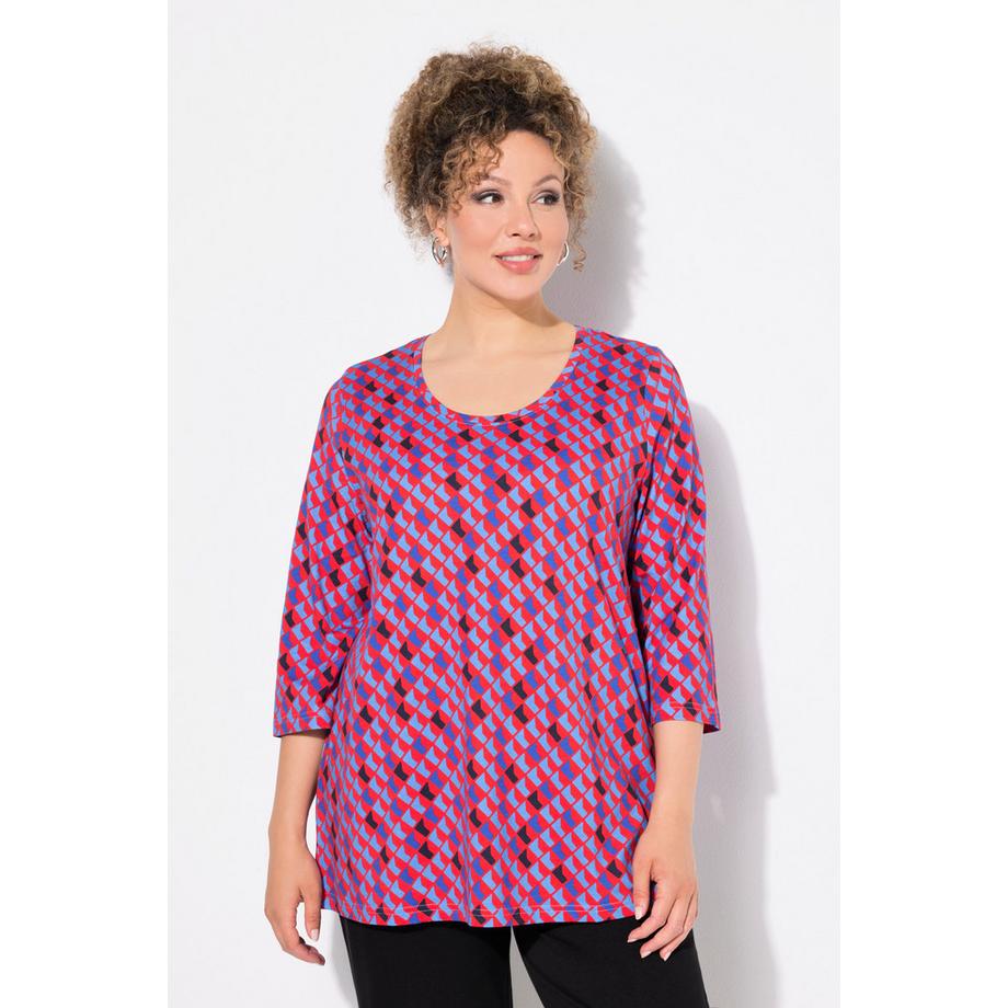 Ulla Popken Bedrucktes A-Linien Rundhals 3/4-Arm Shirt  