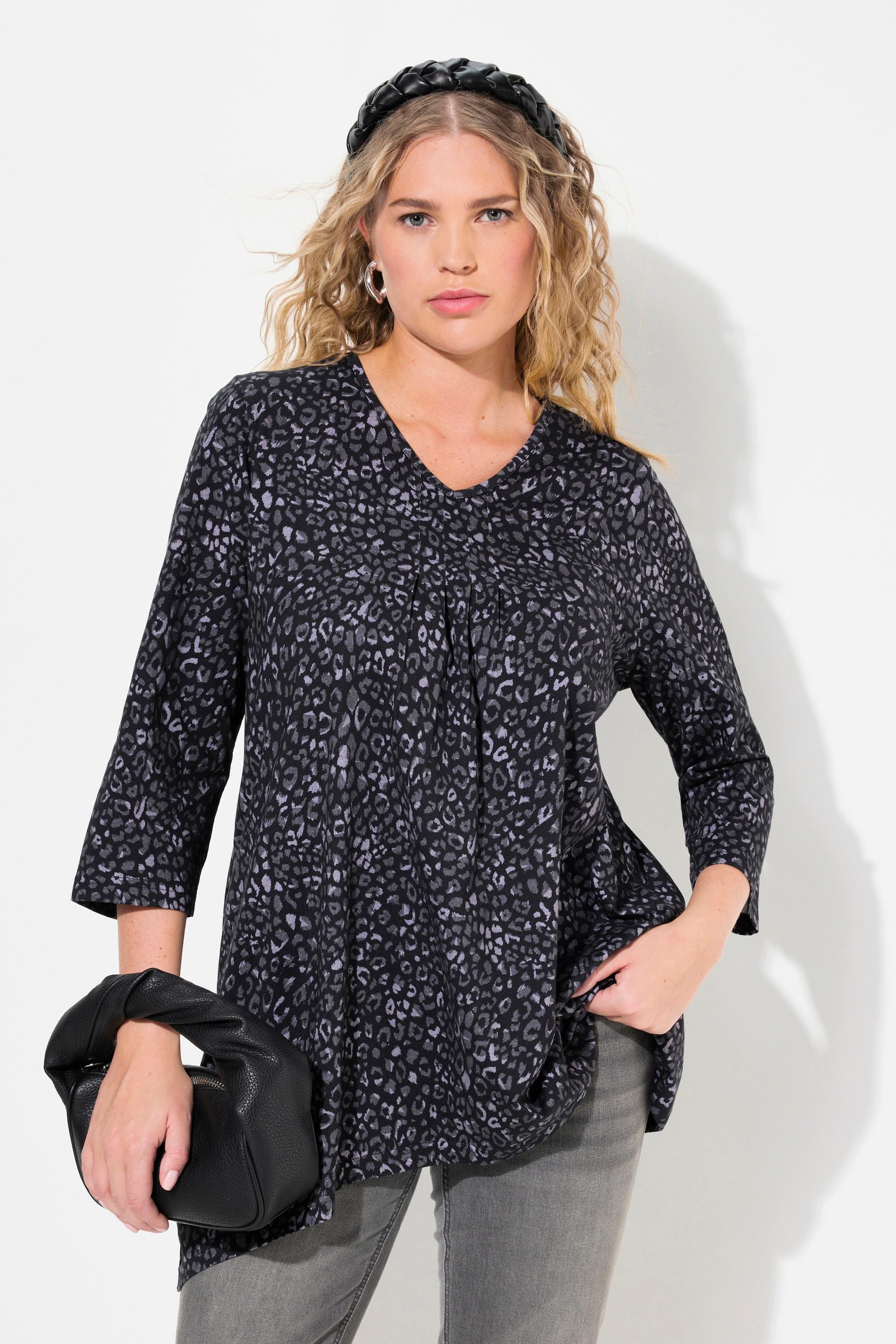 Ulla Popken  Shirt, Leo-Sterne, A-Linie, V-Ausschnitt, 3/4-Arm 