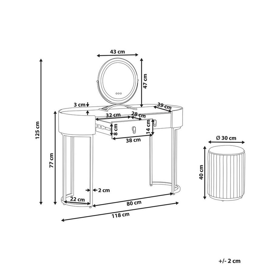 Beliani  Schminktisch mit Spiegel und Hocker aus MDF-Platte Glamourös VINAX 