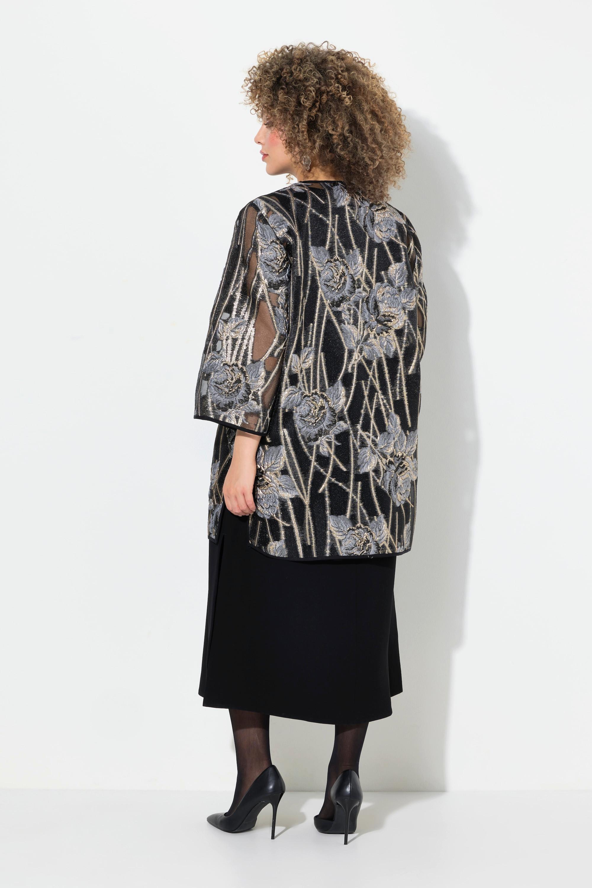 Ulla Popken Giacca Aperta Pizzo Scollo V Maniche 3/4  