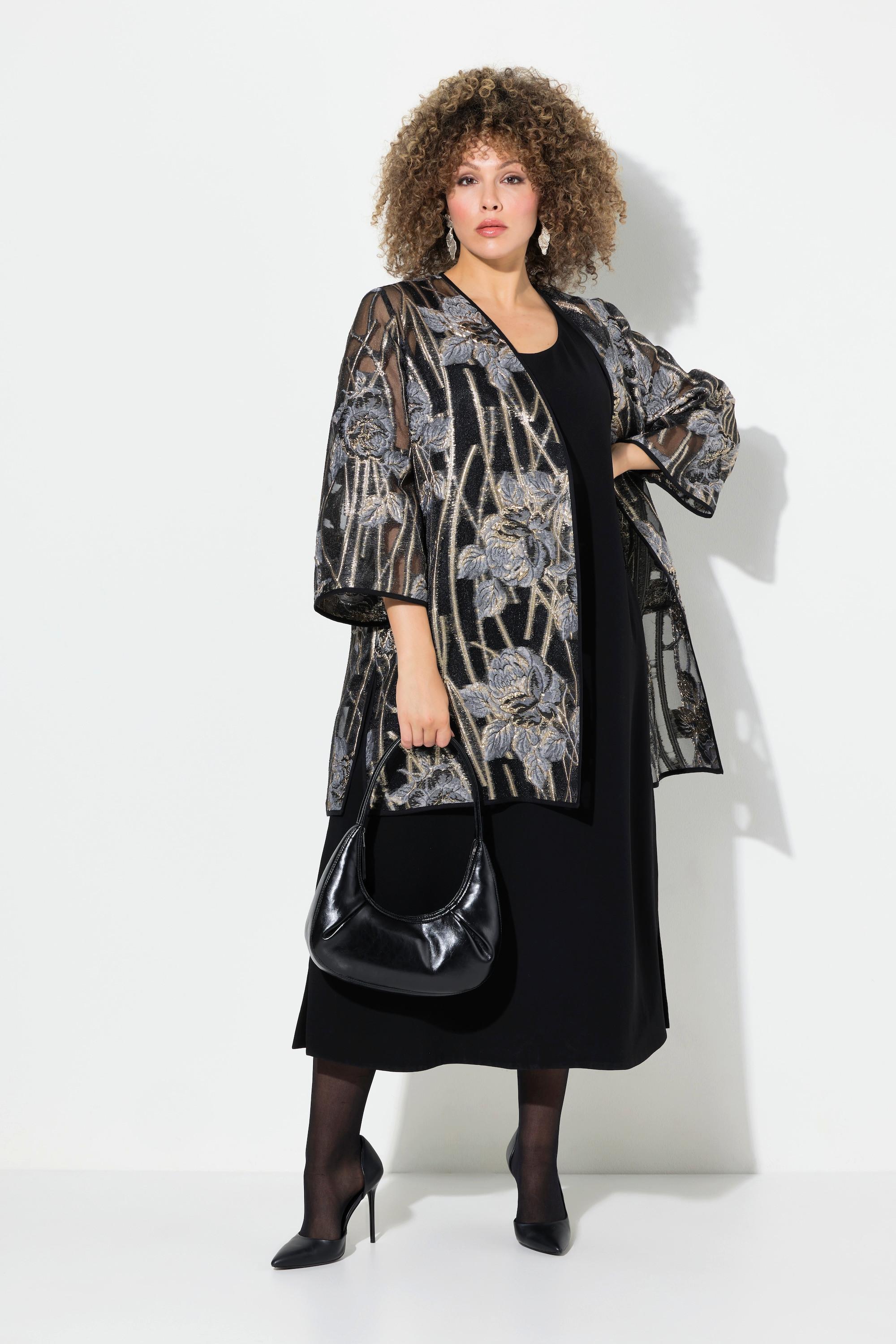 Ulla Popken Giacca Aperta Pizzo Scollo V Maniche 3/4  