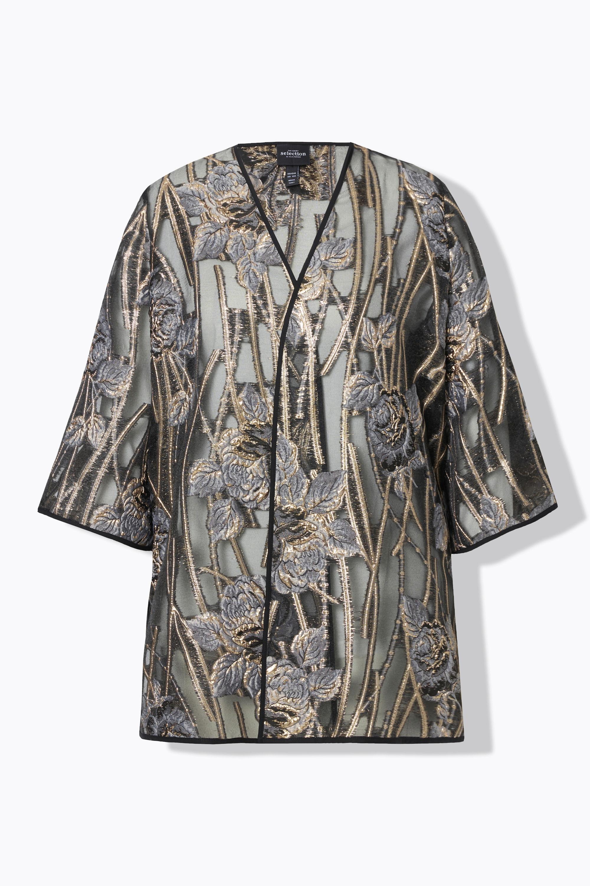 Ulla Popken Giacca Aperta Pizzo Scollo V Maniche 3/4  