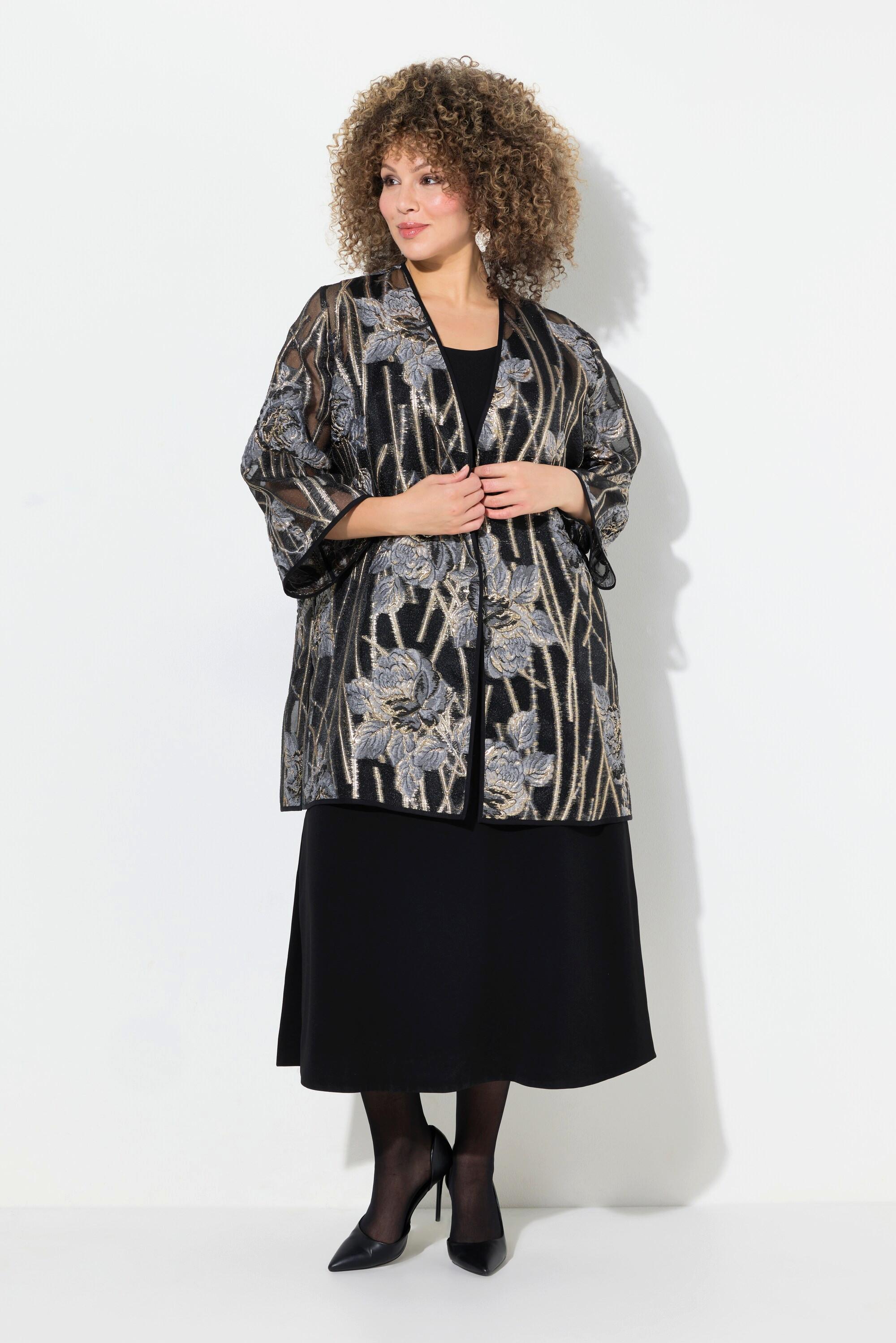 Ulla Popken Giacca Aperta Pizzo Scollo V Maniche 3/4  