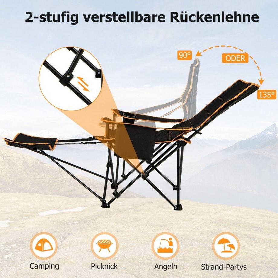 B2X  Campingstuhl mit Abnehmbarer Fußablage & Getränkehalter & Kühltasche Klappbarer Angelstuhl 