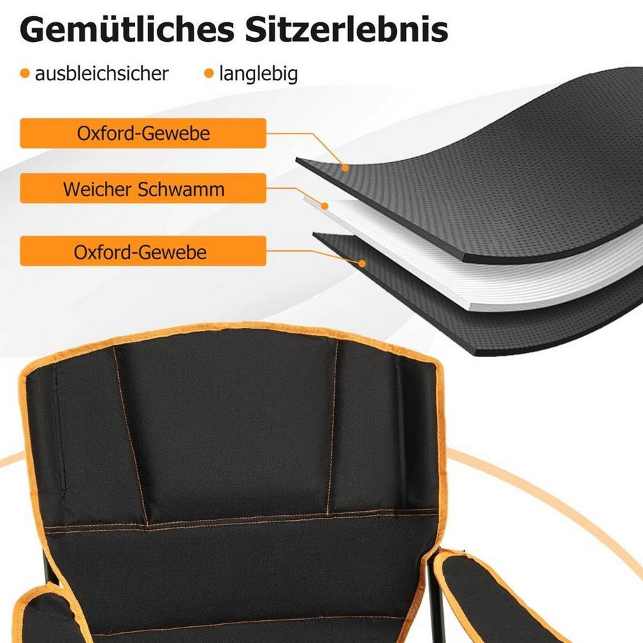 B2X  Campingstuhl mit Abnehmbarer Fußablage & Getränkehalter & Kühltasche Klappbarer Angelstuhl 