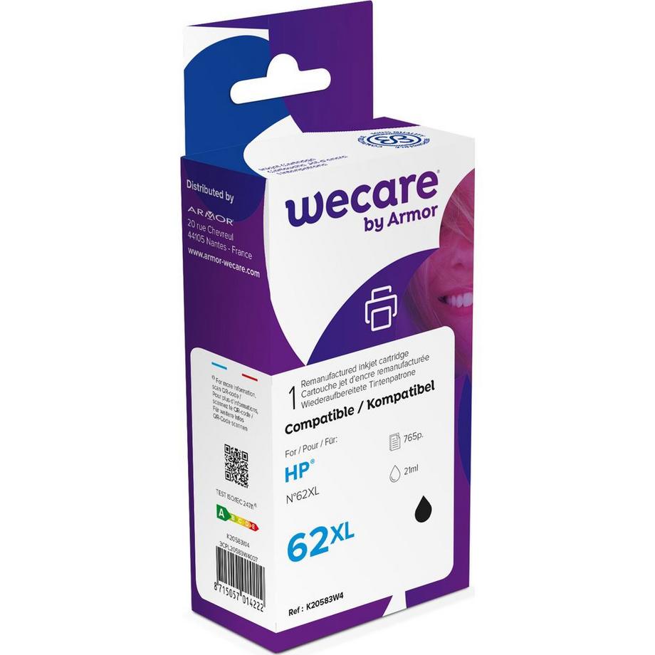 WECARE Tinte 62XL rebuilt schwarz C2P05AEWE zu HP Envy 5640 e-AiO 21ml
