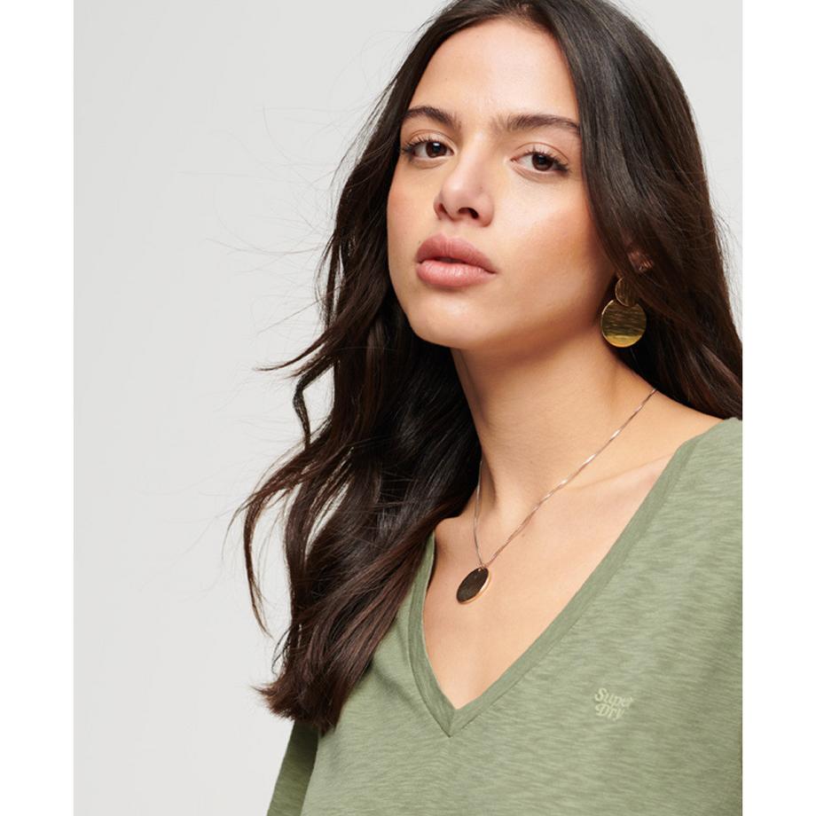 Superdry Besticktes Geflammtes V-Ausschnitt T-Shirt  