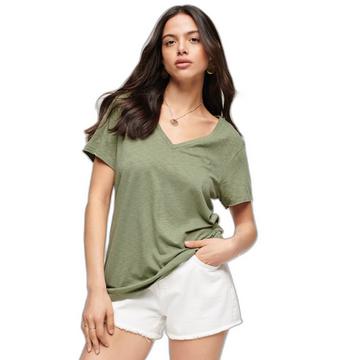 T-Shirt mit V-Ausschnitt, bestickt und geflammt,