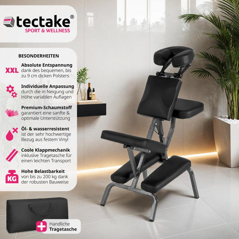 Tectake  Massagestuhl  klappbar verstellbare Polster für Kopf, brust, Arme und Po 